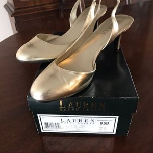 Ralph Lauren Gold Slingback Shoes- Heels